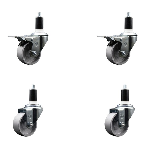 Service Caster 3'' Semi Steel Swivel 1-3/8'' Expanding Stem Caster Set 2 Total Lock Brakes, 4PK SCC-EXTTL20S315-SSR-2-S-2-138 - main